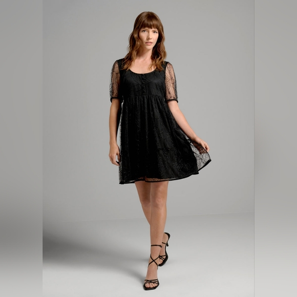 Modcloth Crawling With Cuteness Babydoll Black Dress Lace LBD - Picture 1 of 10